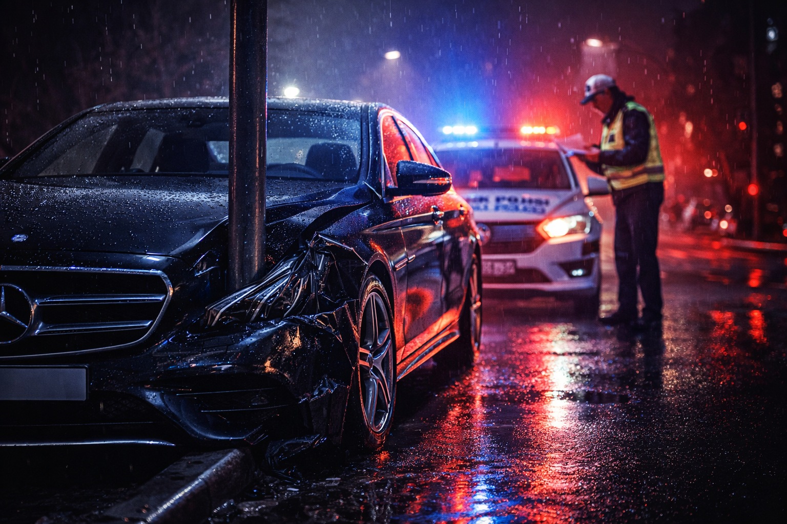 Gece yarısı lüks siyah şirket aracı kaza yapmış, kasko hasar reddi ve rücu davası riski
