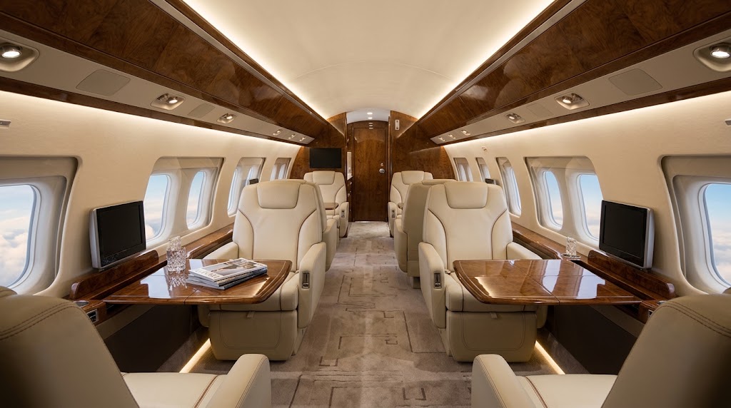 Comfortable private jet cabin interior