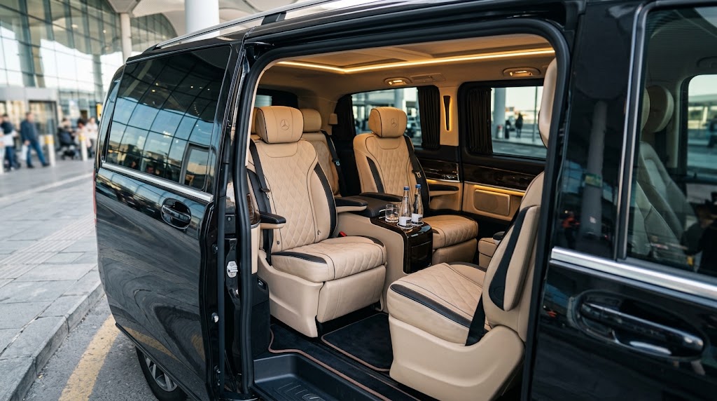 Geniş ve konforlu VIP Vito transfer aracı iç mekanı